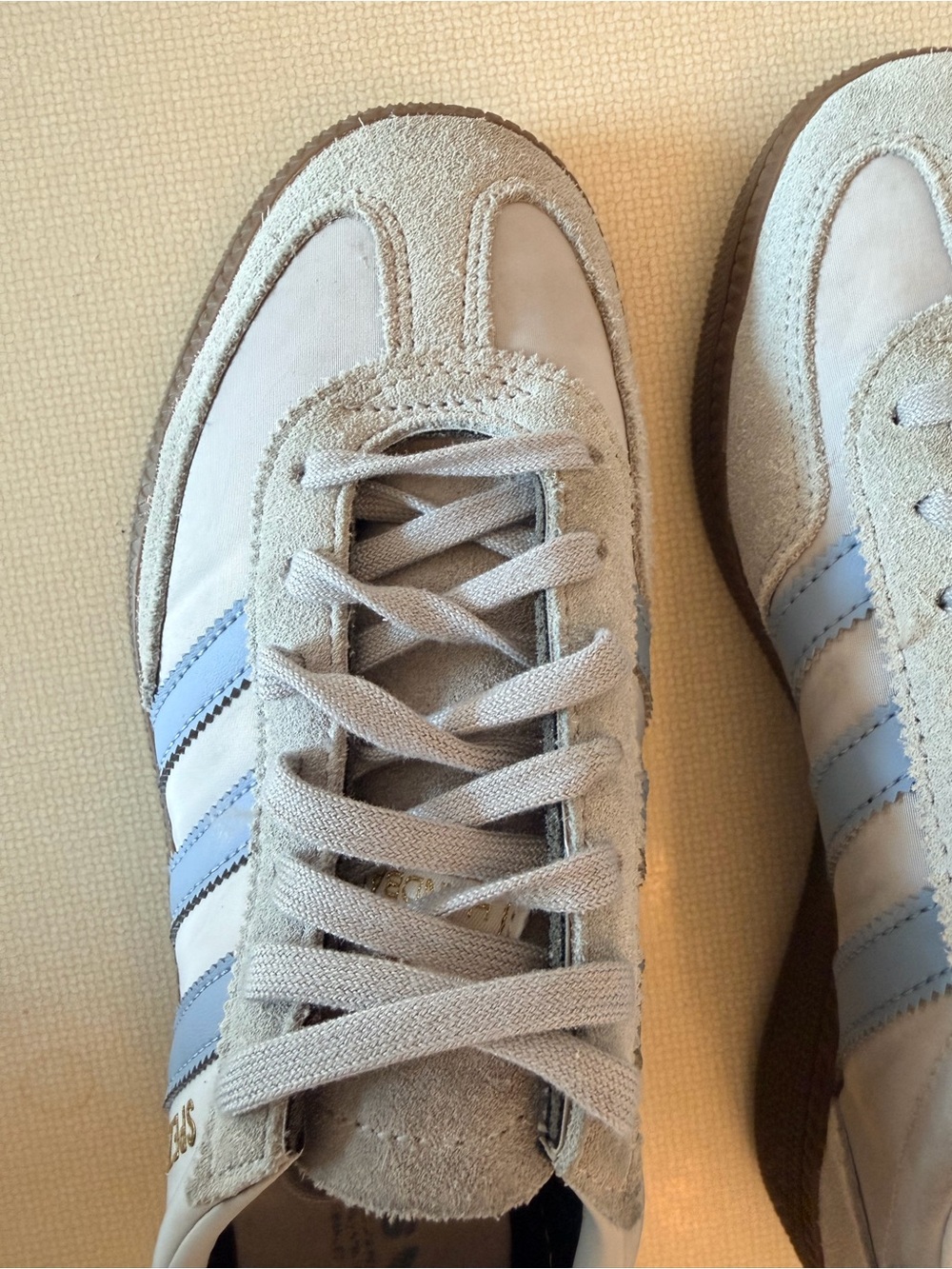 adidas Spezial kids Cream & Light Blue Leather Sneakers with Gold Branding - Picture 8 of 13